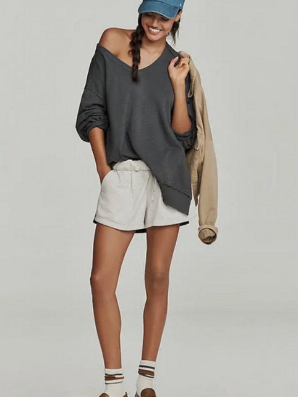 Pilcro Long Sleeve V-neck Oversized Popover Tunic Top Black Anthropologie L
